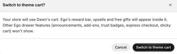 Switch to theme cart confirmation