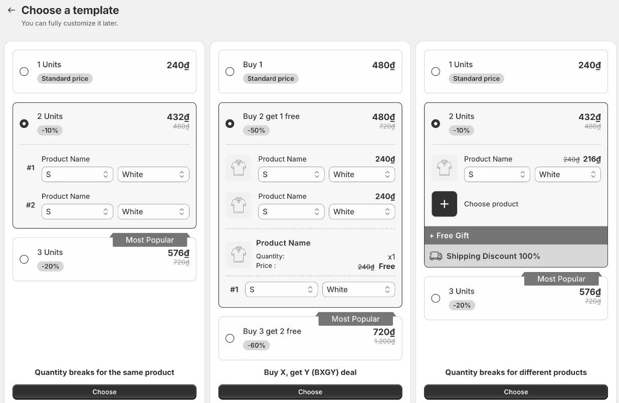 Bundle templates: quantity breaks, BXGY and quantity breaks for different products