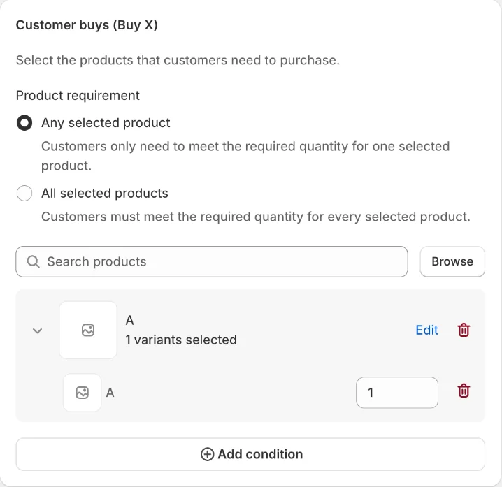 BXGY Customer buys with Product requirement