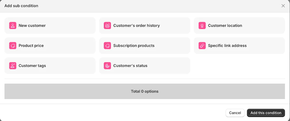 Add sub condition dialog