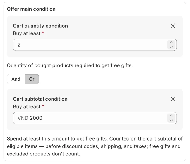 Two main conditions joined with And / Or