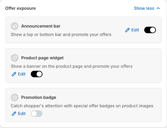 Offer exposure toggles