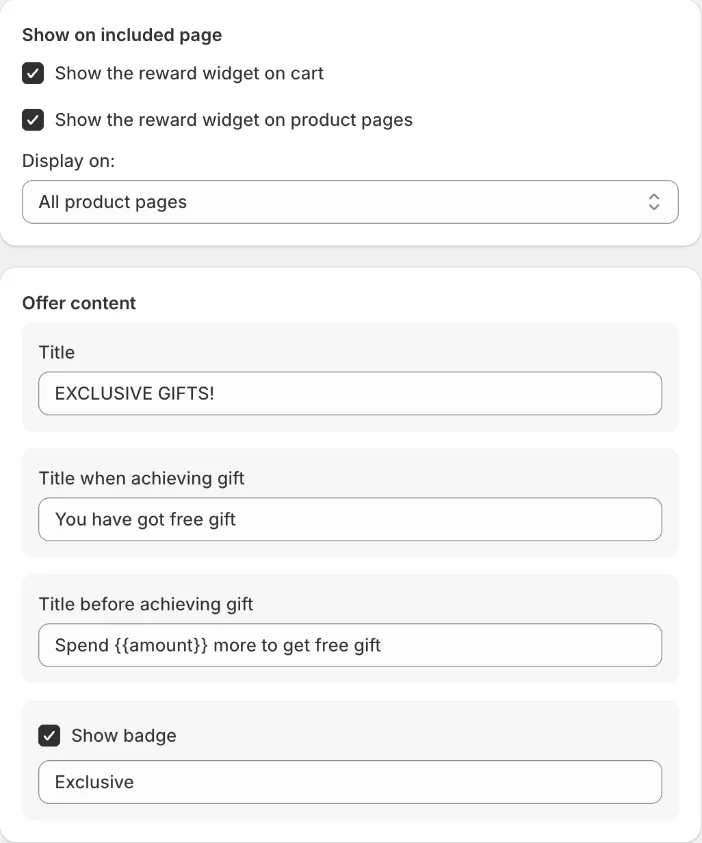 Show on included page and Offer content