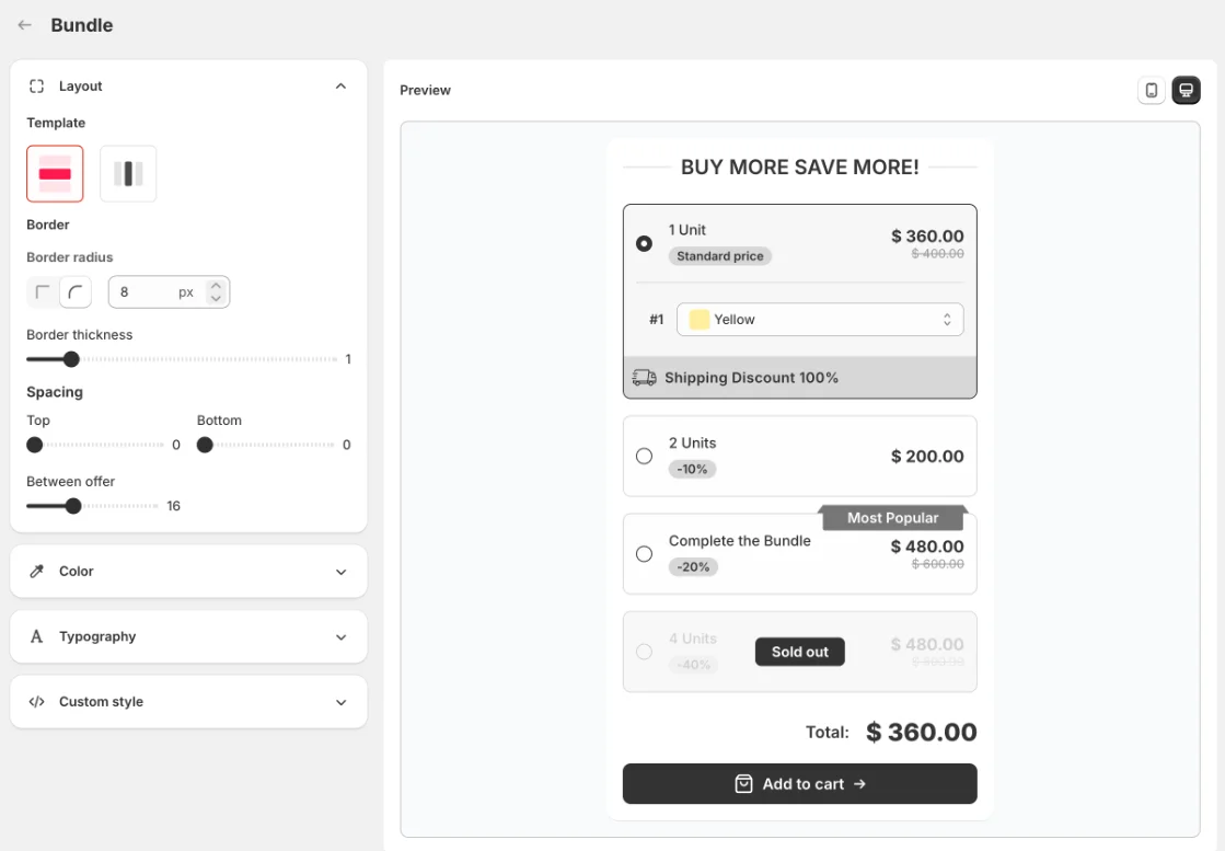 Bundle widget editor